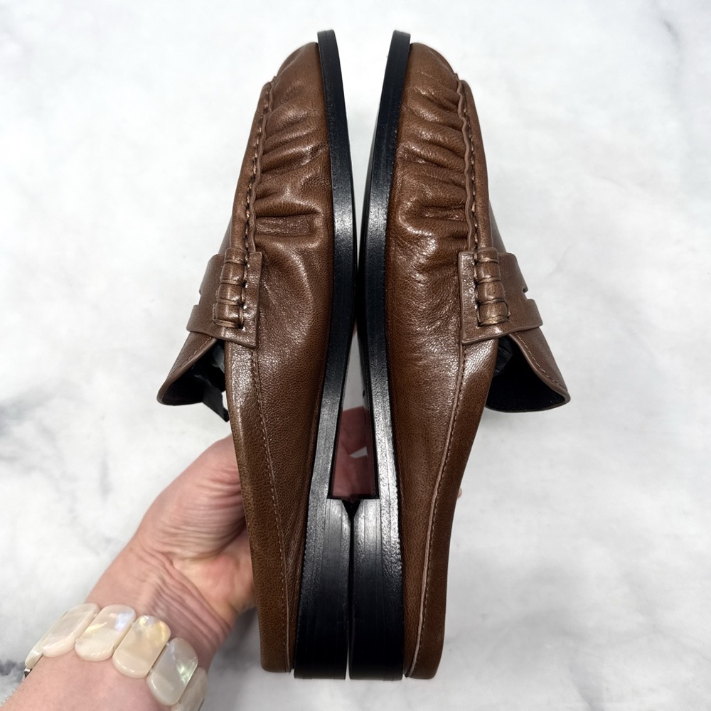 NEW Saint Laurent YSL Le Loafer Penny Mule Leather Backless Flat Shoes Brown 36 - Picture 6 of 10